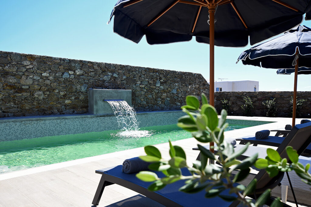 Luxury Villa veranda with pool sea and sun Holiday Greece mykonos
